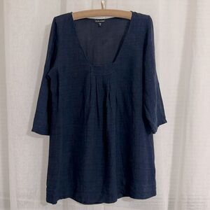 EILEEN FISHER M NAVY U-NECK LINEN BLEND TUNIC
